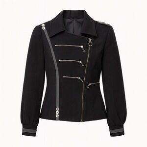 Viktor Cherkaskiy Black Wool & Cashmere Jacket Asymmetrical Zip, Military Vibes